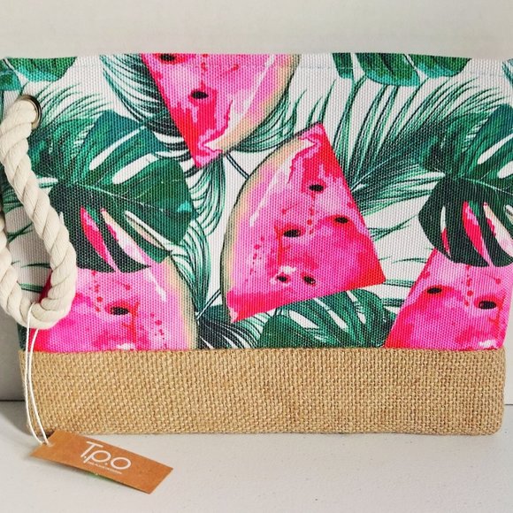 T.P.O.  (Time, Place, Occasion) Handbags - T.P.O. Zippered Pouch/Bag "Watermelon & Ferns" NWT
